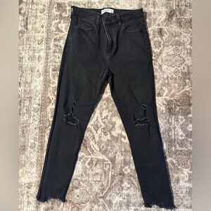 Abercrombie & Fitch Black Distressed Super Skinny Ankle High Rise Jeans